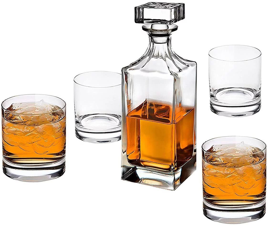 Godinger Glass 5-Piece Social Whiskey Decanter and Double Old Fashioned Set - Walmart.com | Walmart (US)