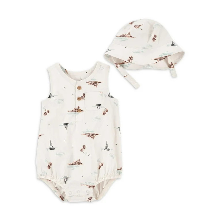 Carter's Child of Mine Baby Boy Cotton Romper and Hat Set, 2-Piece, Sizes 0/3M-24M | Walmart (US)