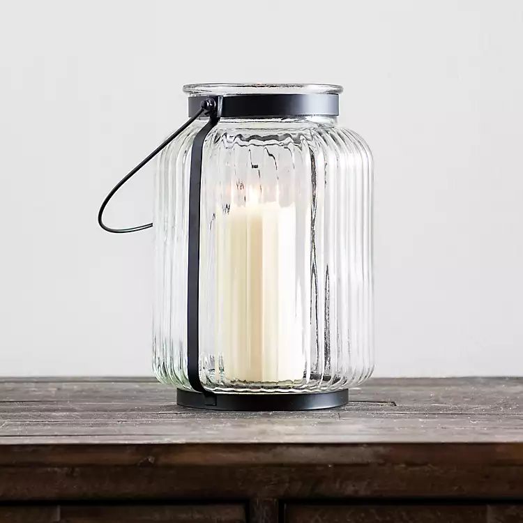 Clear Glass and Metal Ribbed Lantern | Kirkland's Home