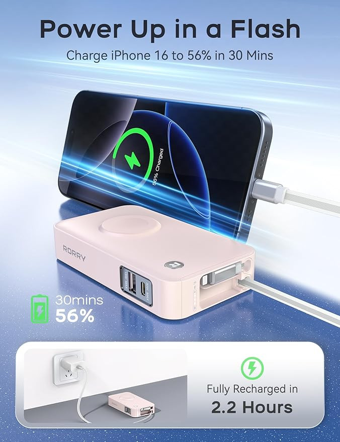 RORRY Portable Charger, 10,000mAh 30W Fast Charging Power Bank with Built-in Retractable Cables, ... | Amazon (US)