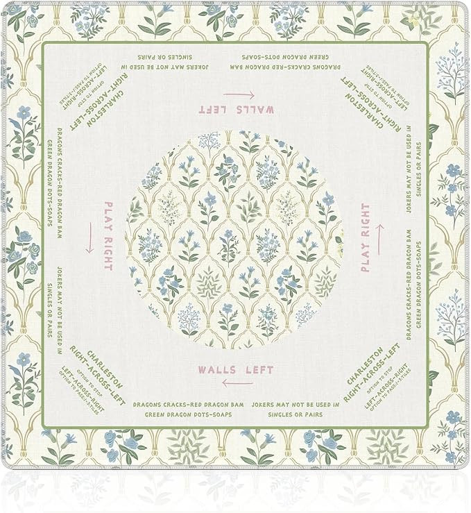 Grandmillennial Blue and Green Floral Mahjong Mat 31.5"x31.5", Cottagecore Chinoiserie Trellis Fl... | Amazon (US)