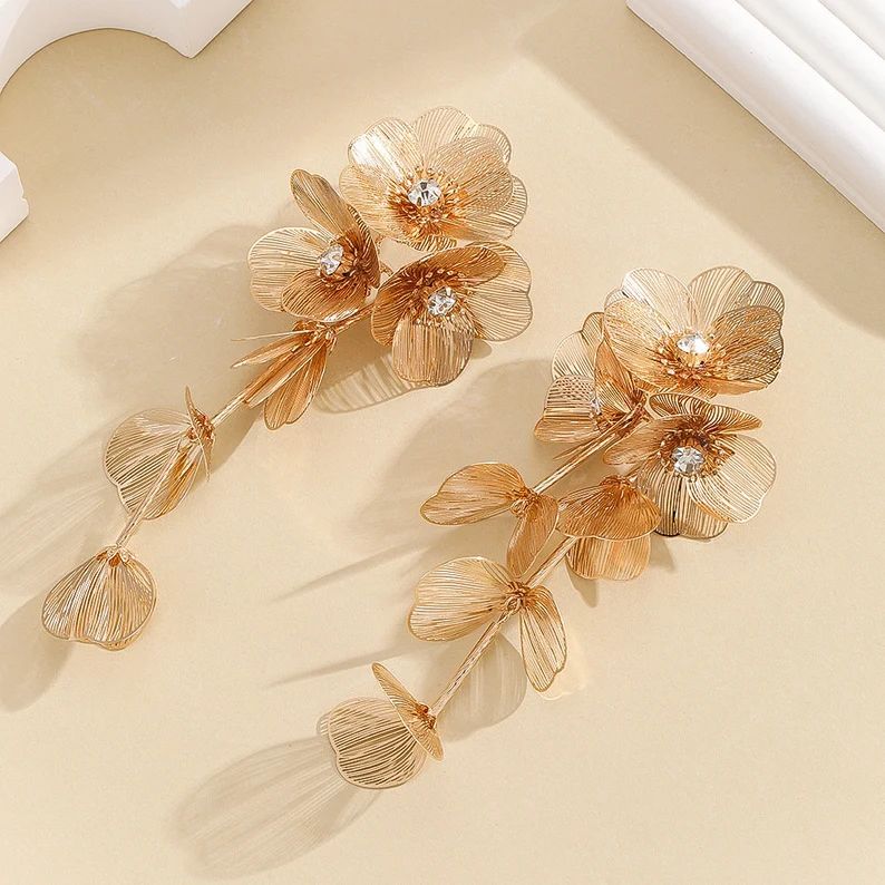 Zara Earrings,Cascading Floral Earrings,Flower Dangle Drop Earrings,Kate Earrings,Large Flower Ea... | Etsy (US)