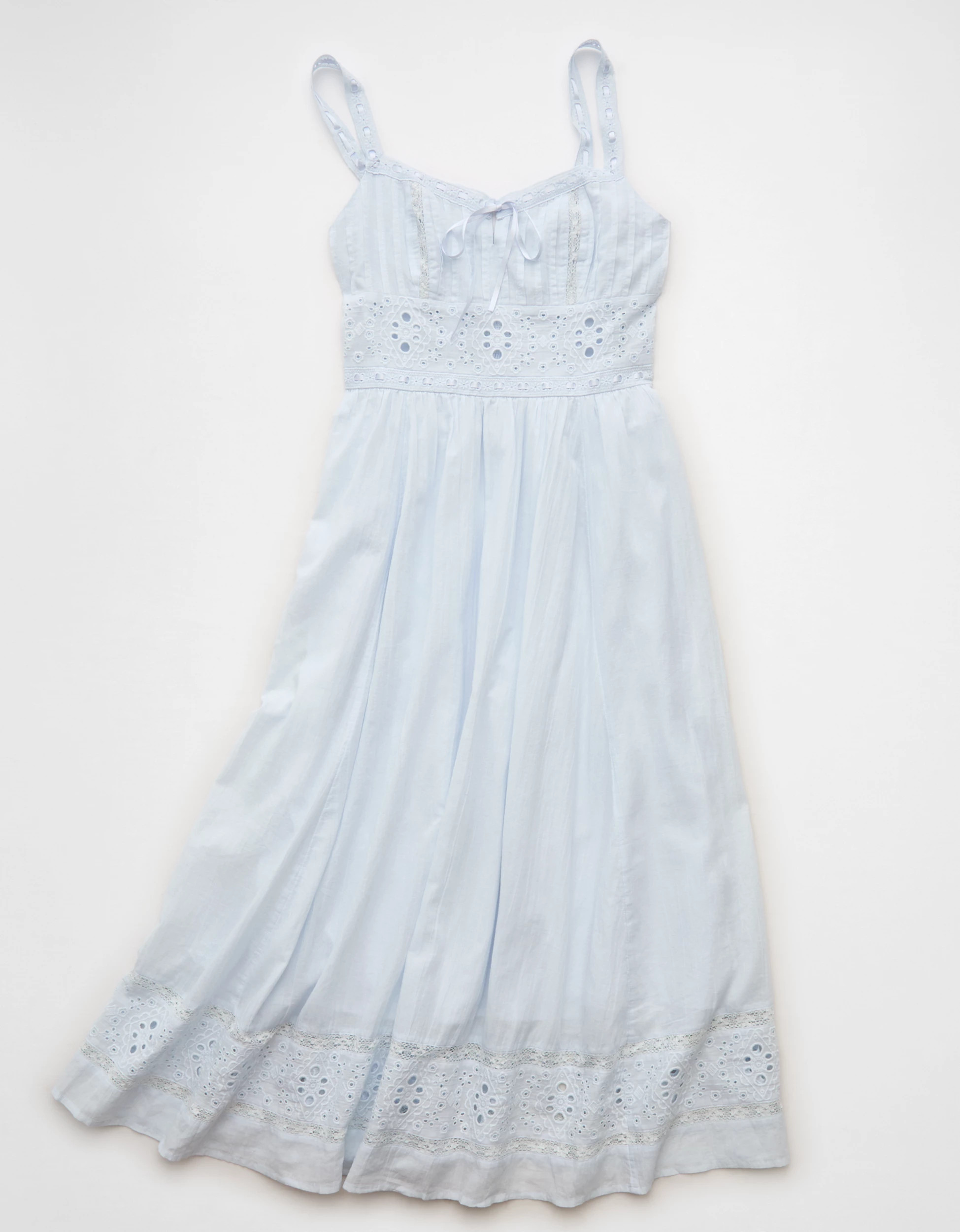 AE Catie Corset Embroidered Midi Dress | American Eagle Outfitters (US & CA)