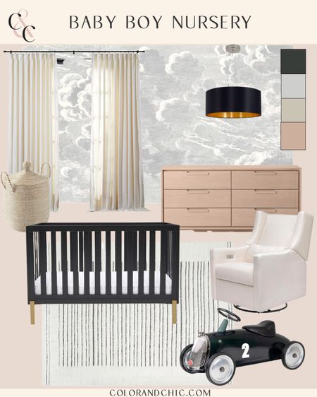 Boy nursery inspiration I love! Some favorites of mine include the black crib, the vintage car rider, and the cloud wallpaper. Great items to keep a nursery simple and not too child-like! 

#LTKbaby #LTKstyletip #LTKhome
