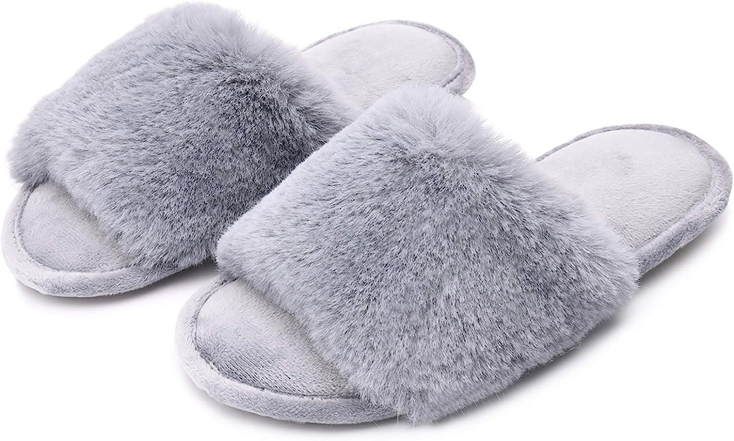 DL Womens Open Toe Slippers Memory Foam Women House Slippers, Slides Slippers for Women Bedroom I... | Amazon (US)