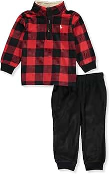 Amazon.com: Carter's Baby Boys' Henley Plaid Fleece 2-Piece Pants Set Outfit - red/Black, 6: Clot... | Amazon (US)