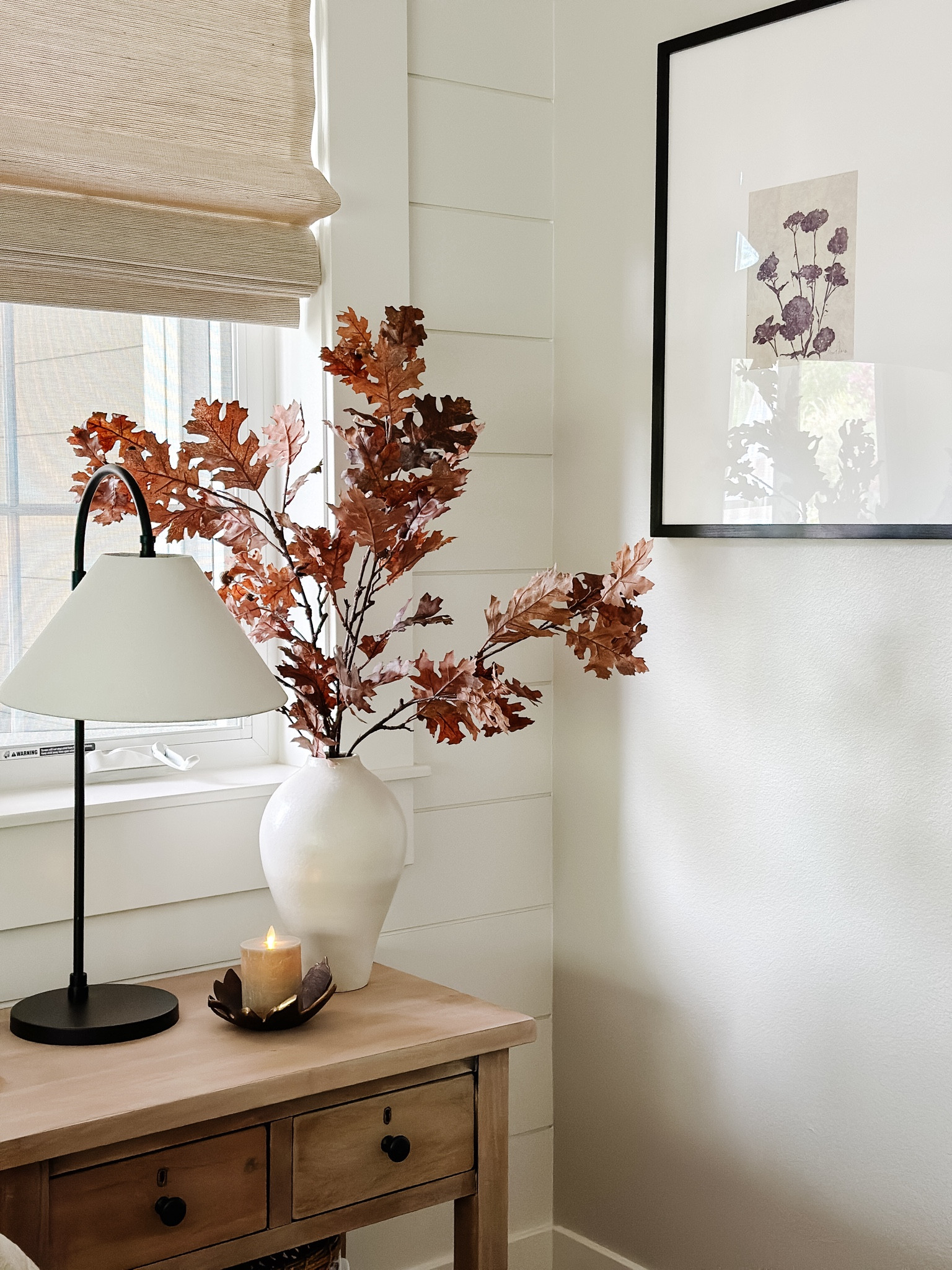 I used 2 stems in this vase.  Candle is 3 x 3.75 

Fall home decor | bedroom | nightstand | oak stem | flameless candle | modern organic 

#LTKHome #LTKSaleAlert #LTKSeasonal