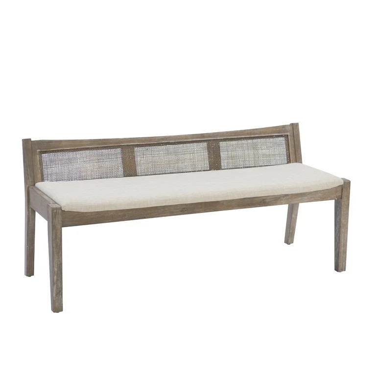 Powell Tramore Upholstered Bench with Rattan Cane Back, Mid Tone Brown/Beige | Walmart (US)