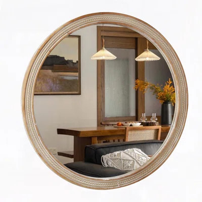 Round Wall Mirror with Woven Rattan-Textured Frame – 23.62", Rustic Modern | Wayfair North America