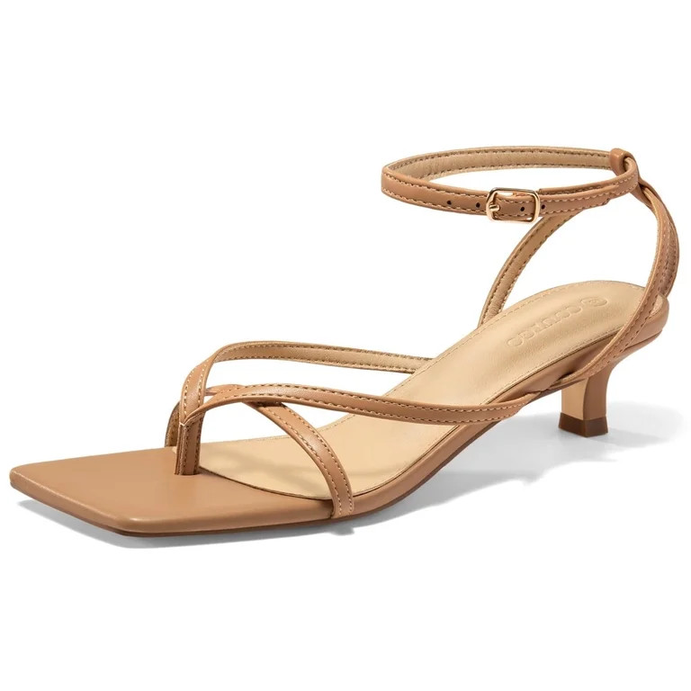 Women Strappy Low Kitten Heels Sandals Open Square Toe Flip Flop Summer Dress Party Shoes | Walmart (US)