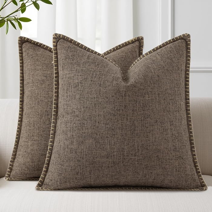 decorUhome Chocolate Faux Linen Outdoor Throw Pillow Covers 18x18 Set of 2 | Amazon (US)