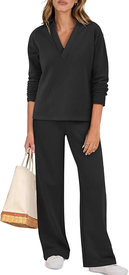 ANRABESS Lounge Sets for Women 2 Piece Outfits Oversized Sweatsuit Set Fall V Neck Sweatshirts Wi... | Amazon (US)