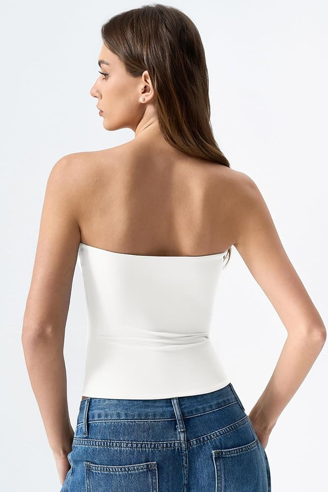 QINSEN Women's Tube Top Double Lined Strapless Bandeau Top Summer Slim Fit Going Out Tank Tops | Amazon (US)