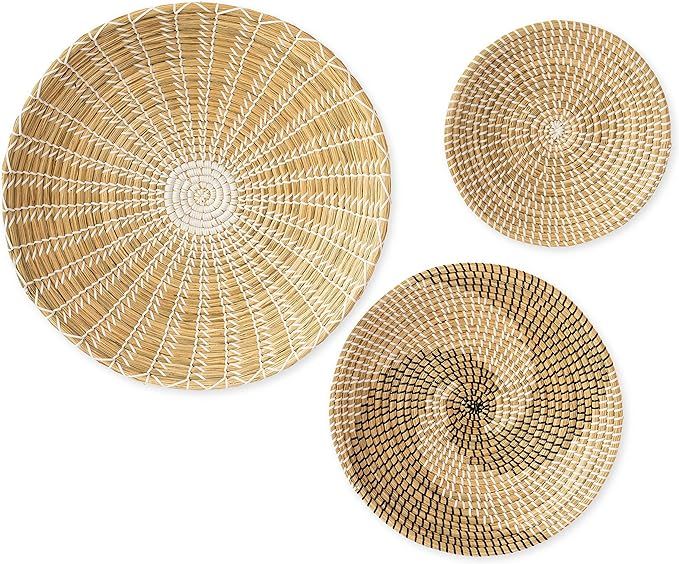 Artera Wicker Wall Basket Decor - Set of 3 Oversized, Hanging Natural Woven Seagrass Flat Baskets... | Amazon (US)