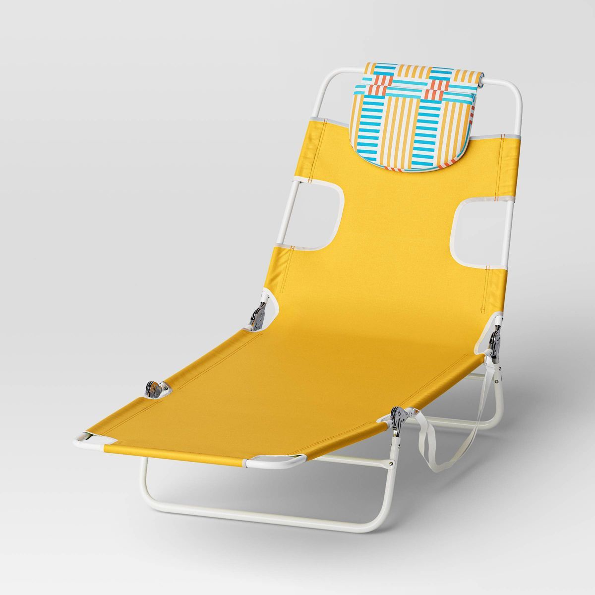 Recycled Fabric Outdoor Portable Beach Lounger with Headrest Yellow - Sun Squad™ | Target