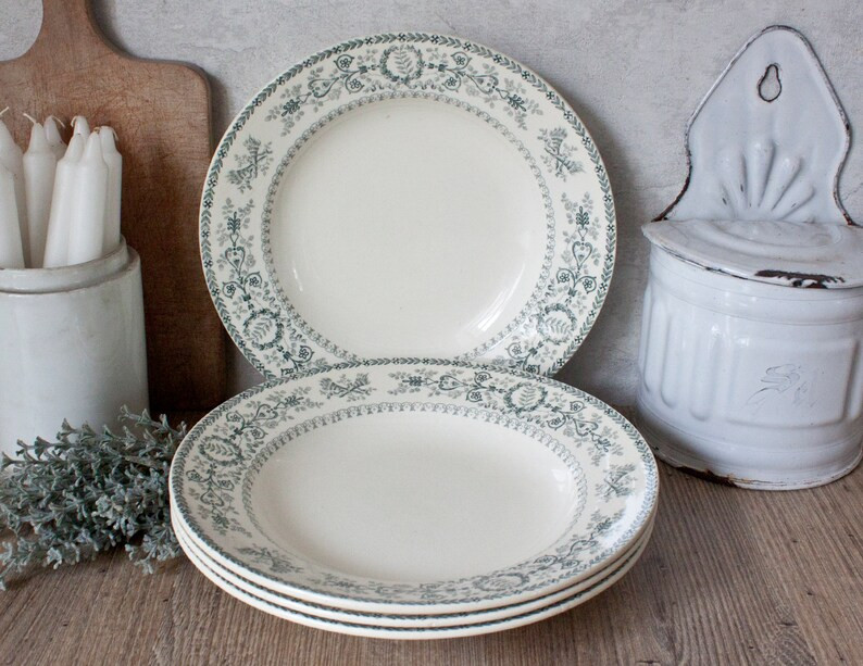 Set of 4 Gorgeous Antique French Ironstone Soup Plates Green | Etsy | Etsy (US)