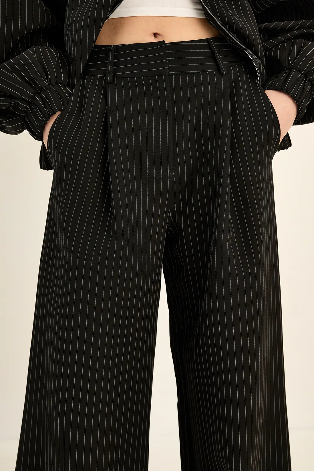 Black NastyGal Tailored Pinstripe Track Pant Co-ord | PrettyLittleThing USA | PrettyLittleThing US