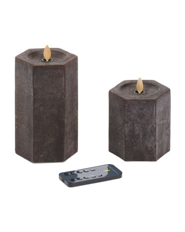Set Of 2 Led Moving Flame Hexagon Pillars | Marshalls