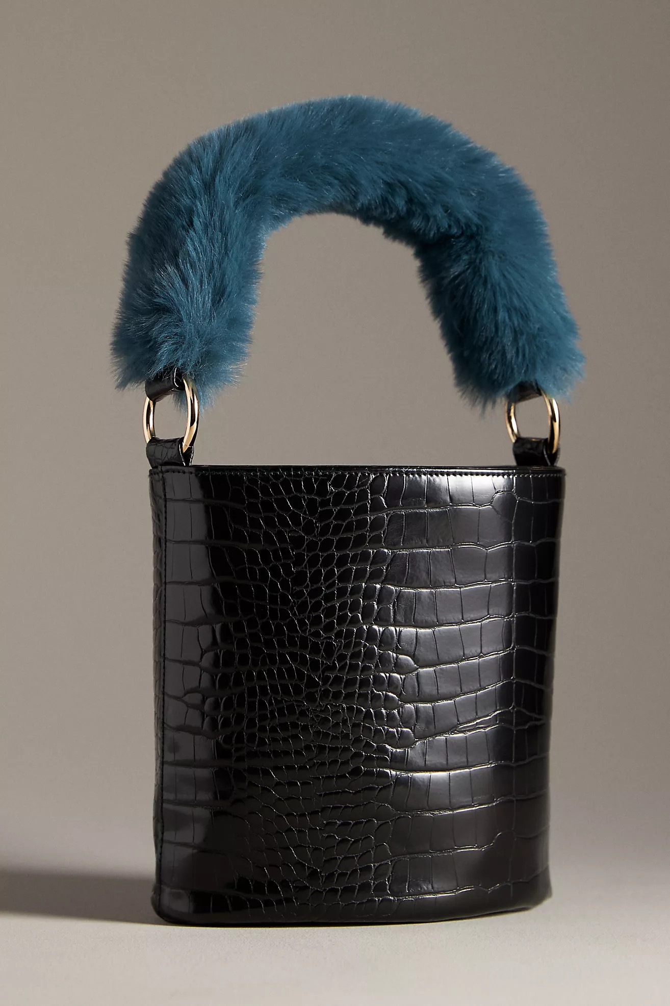 Faux-Fur Handle Croc Bucket Bag | Anthropologie (US)