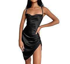 Velius Women's Sexy Spaghetti Strap Backless Lace up Bodycon Party Dress | Amazon (US)