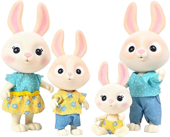 The McScampers Rabbit Family, 4 Mini Flocked Doll Play Figures, Bunny Collectibles, Pretend Play ... | Amazon (US)