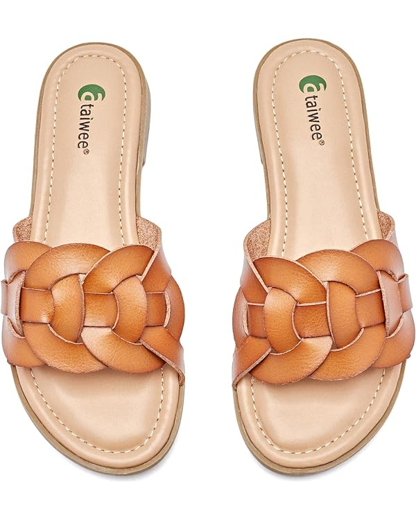 Ataiwee Women's Braided Flat Slide Sandals - Chic Summer Shoes with Round Toe and Cover Strap Det... | Amazon (US)