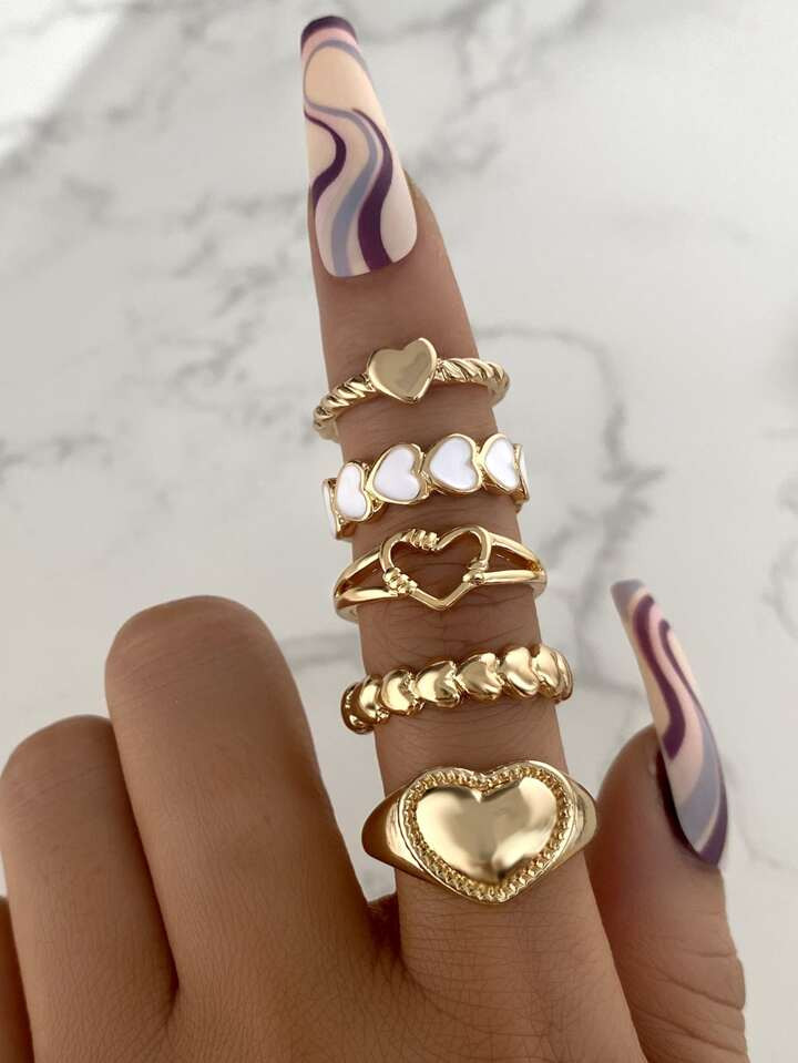 5pcs Heart Decor Ring | SHEIN