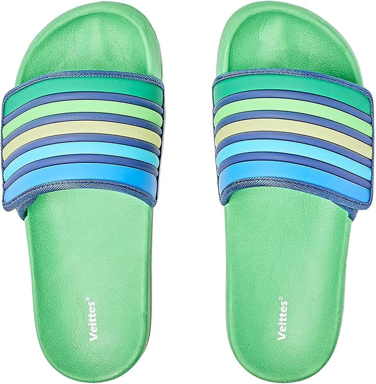 Veittes Kid Boys Girls Pool Slide Sandals, Kid's Touch Fastening Stripe Slip On Slider Sandals fo... | Amazon (US)