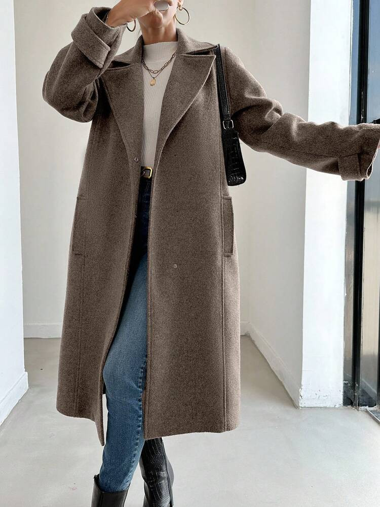 Damen Herbst/Winter Mantel Mit Kragen, Taschen Und Langer Passform | SHEIN