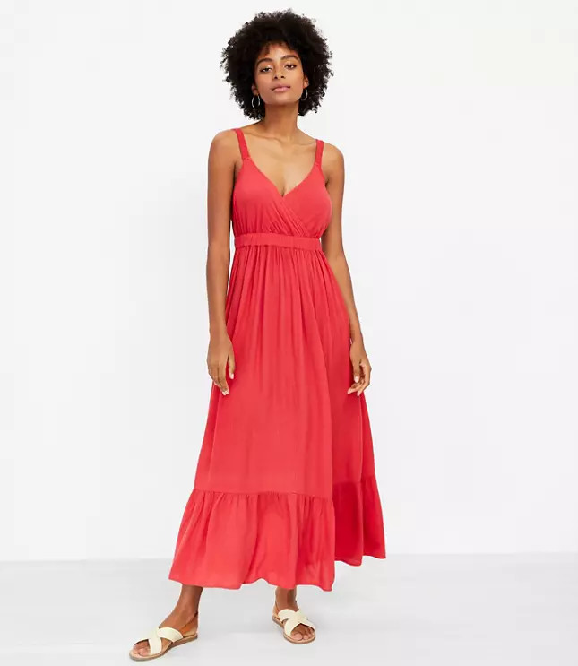 LOFT Beach Ruched Strap Maxi Dress | LOFT