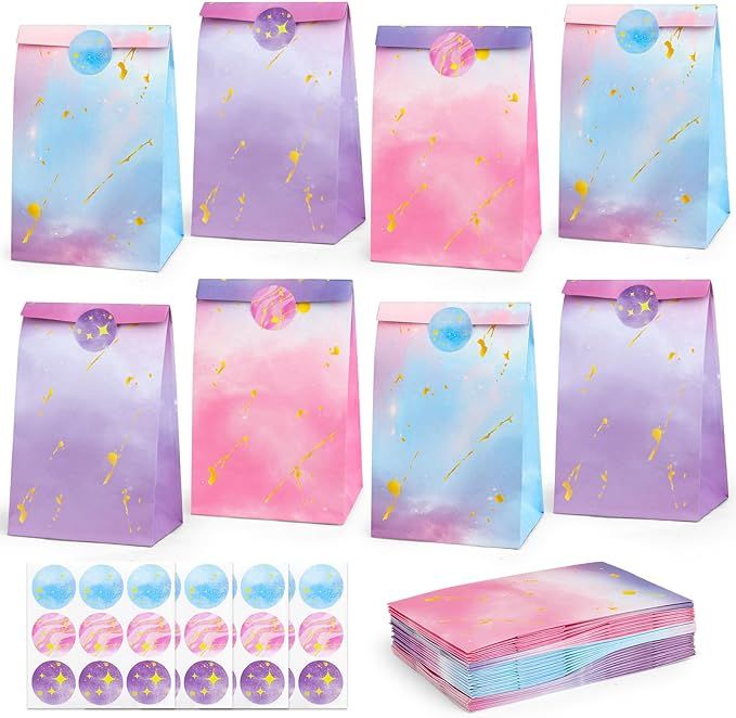 HEJIN 30PCS Tie Dye Party Bags with Stickers, Pink and Purple Small Gift Bags, Mermaid Unicorn Bi... | Amazon (US)