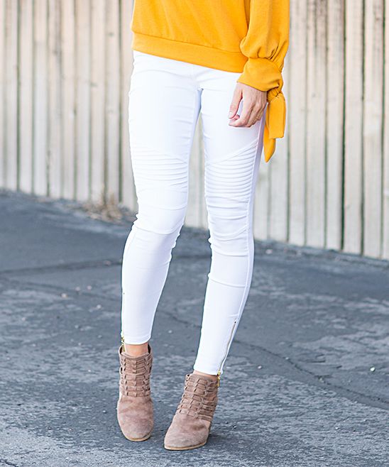 White Ankle-Zip Moto Jeggings | Zulily