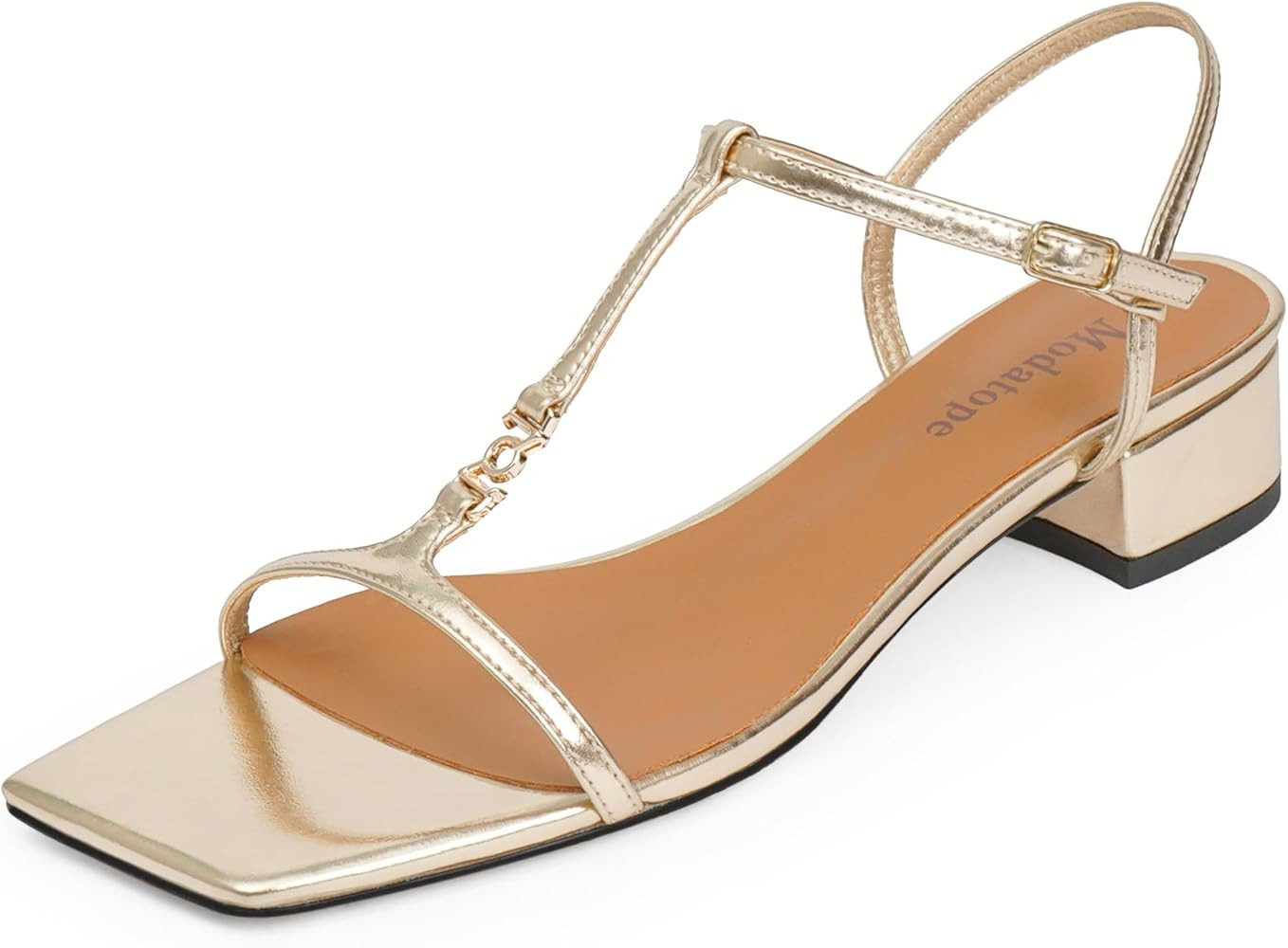 Modatope T-Strap Heels for Women, with Square Open Toe and Chunky Low Heel Design | Amazon (US)