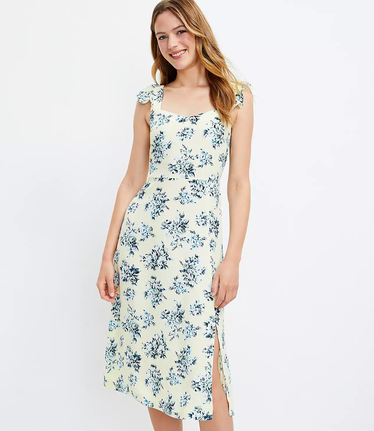 Floral Ruffle Strap Midi Dress | LOFT