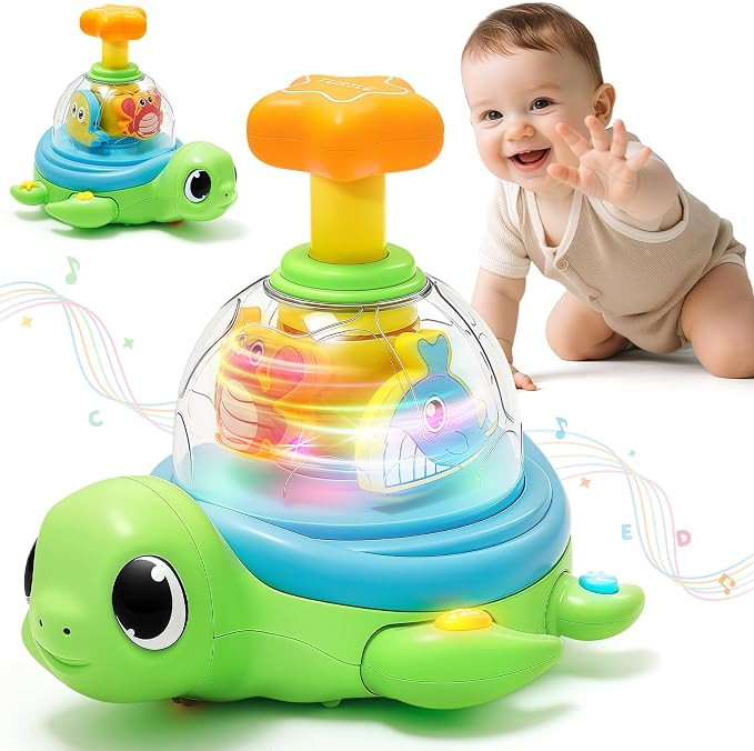 Baby Crawling Toys 6-12 Months, Musical Light-up Toys for 1 Year Old, Press to Spin Turtle for Ca... | Amazon (US)