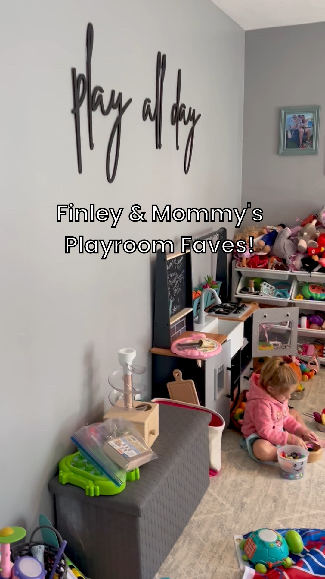 Playroom tour—because this space is where the real magic happens 🫶🏼

From pretend play in her kitchen to messy masterpieces on the easel, everything in this room was picked with love (and linked for you!). 💫

Shop her favorites:
🪩 “Play All Day” sign
🪑 Toddler table + chairs (perfect for crafts & snacks)
🧁 Play kitchen that’s cuter than my real one
🎨 Standing art easel for all the daily scribbles
🧺 Storage bins to try and keep the chaos in check

This space grows with her—and inspires so much imagination. Everything is linked in my LTK 💕

#LTKFamily #LTKKids #LTKHome