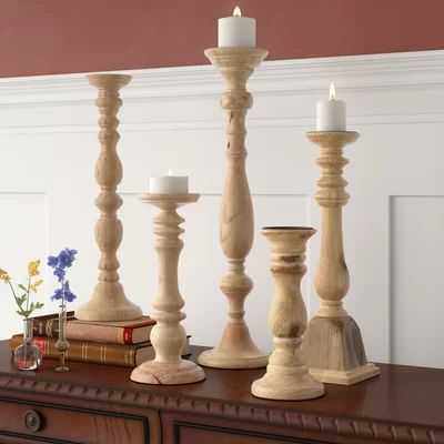 5 Piece Turned Wood Candlestick Set Three Postsâ„¢ | Wayfair North America