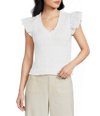 Jennie Split V-Neck Cap Sleeve Smocked Top | Dillard's