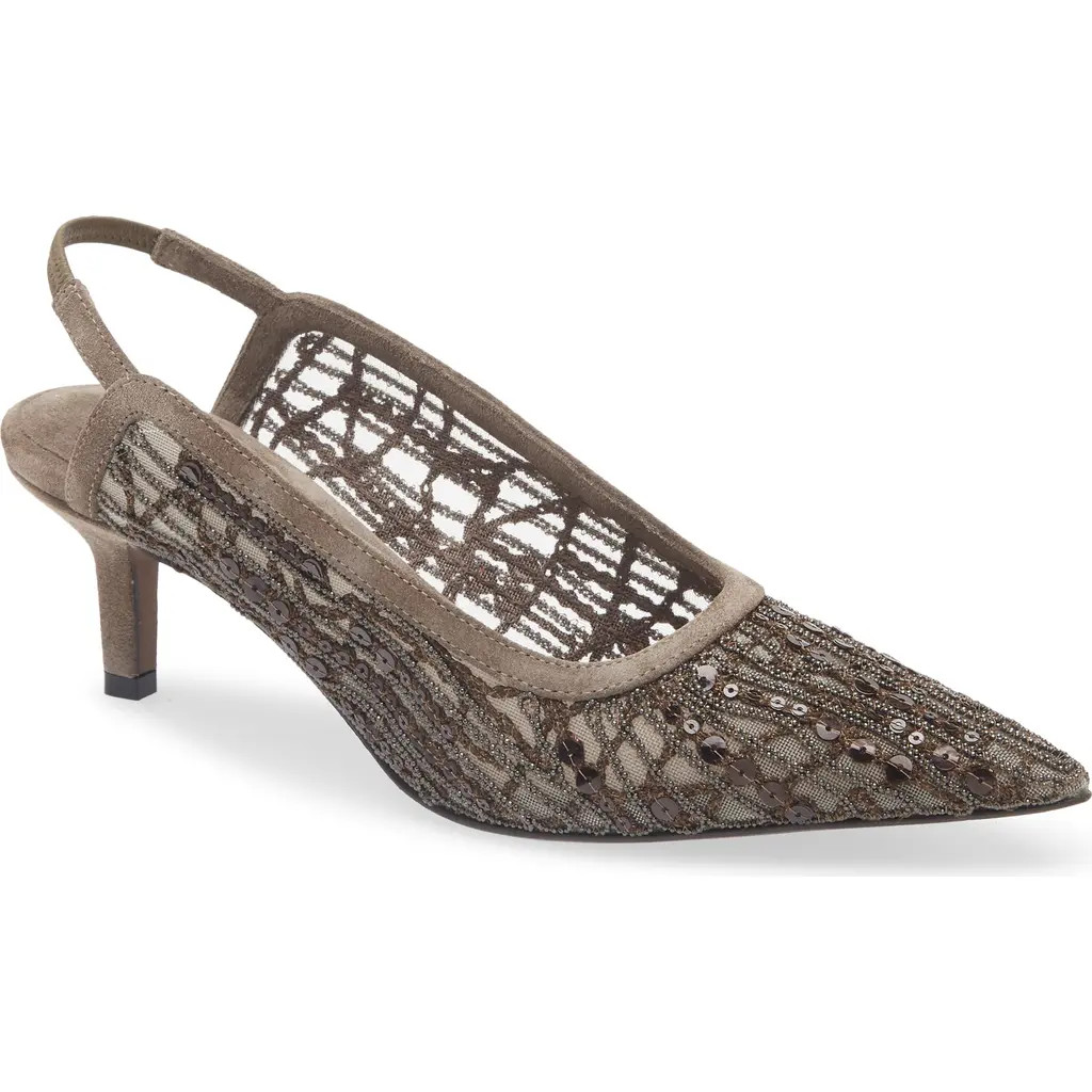 Brunello Cucinelli City Abstract Embroidery Slingback Pump in C3022 Chocolate at Nordstrom, Size 10Us | Nordstrom