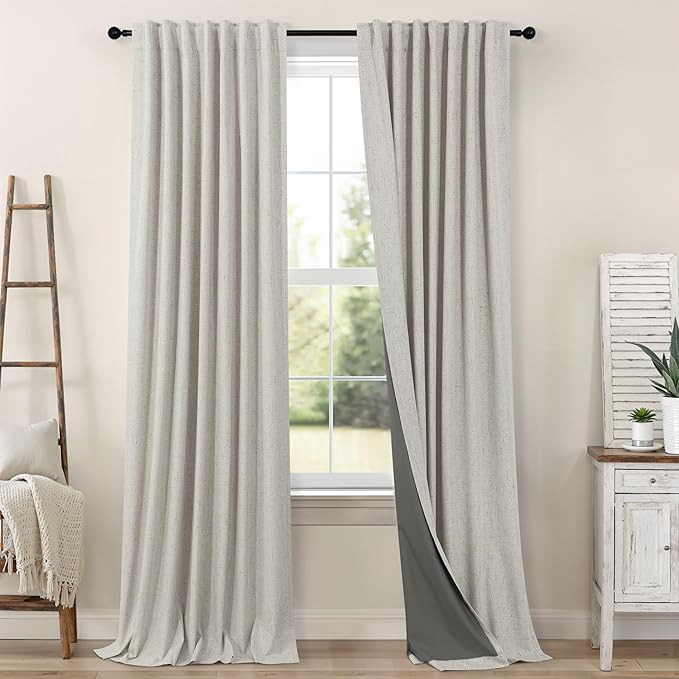 Linen Blackout Curtains 84 Inch Length 2 Panels Set for Living Room Bedroom Back Tab Thermal Insu... | Amazon (US)