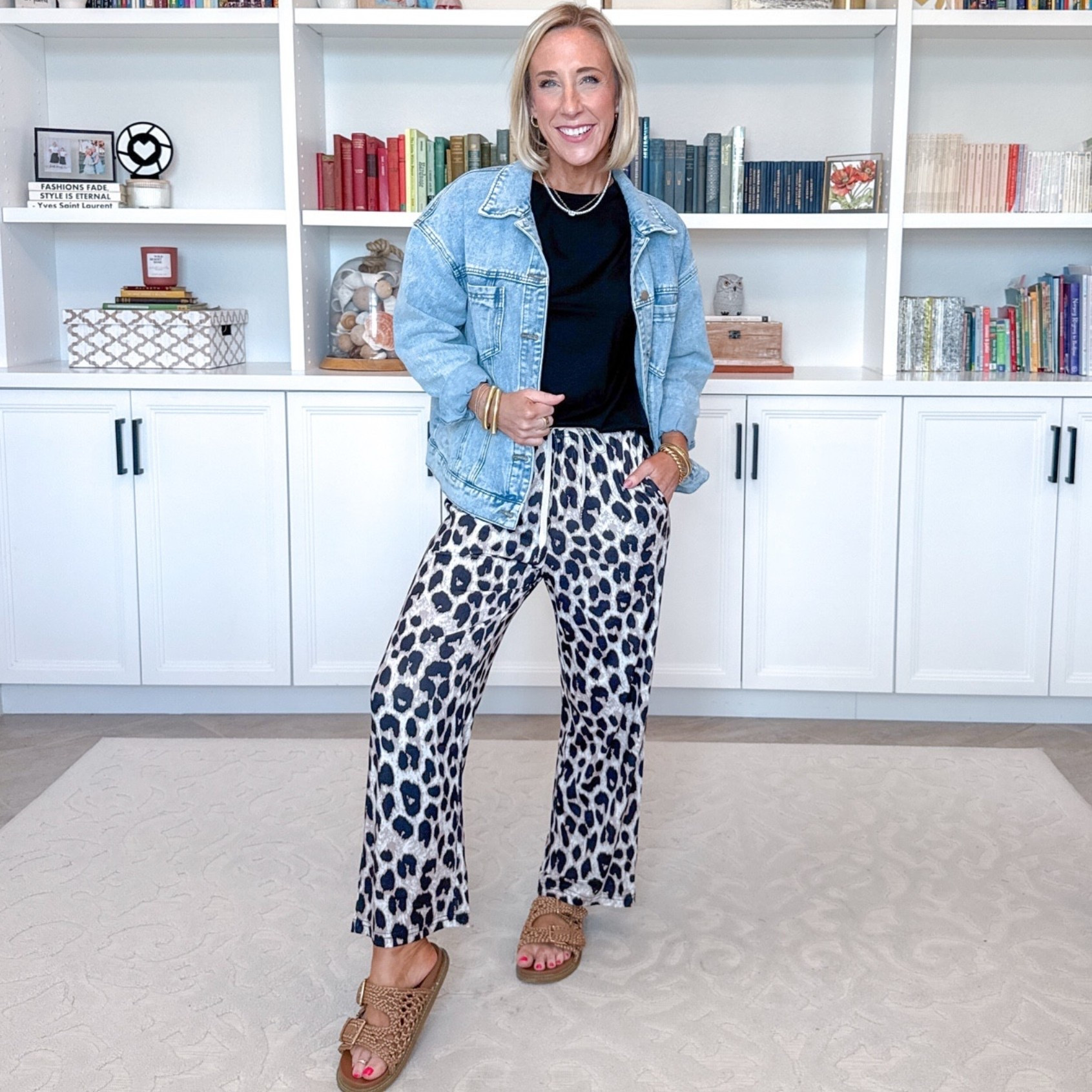 Amazon - fun 2-piece sets. Short Sleeve & Wide Leg Pants Two Piece Set (Black Leopard) - size small. 11 colors. • Oversized denim jacket - size small. 

 

#LTKTravel #LTKOver40 #LTKSeasonal