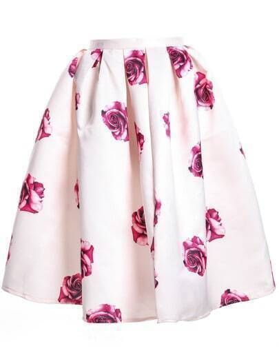 Apricot Rose Print Pleated Skirt | SHEIN