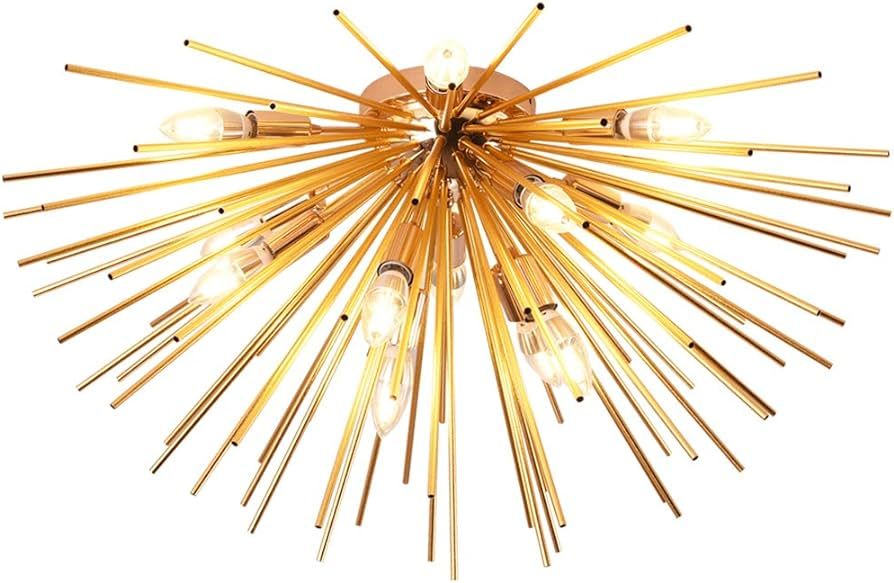 Jaycomey Sputnik Ceiling Light Fixtures, Mid-Century 12 Lights Gold Firework Ceiling Light, Moder... | Amazon (US)