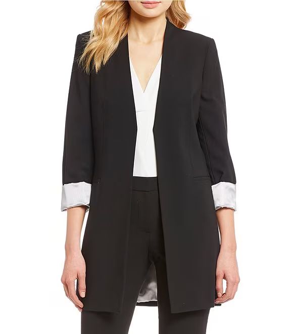Contrast Lining Rolled Cuff Long Open Front Jacket | Dillards