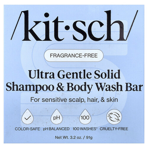 Kitsch, Ultra Gentle Solid Shampoo & Body Wash Bar, Fragrance-Free, 3.2 oz (91 g) | iHerb