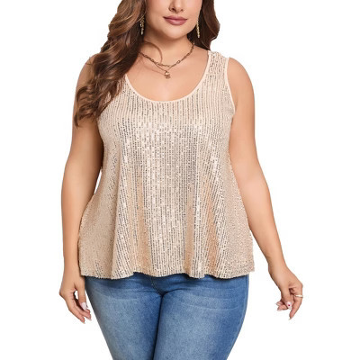 Womens Plus Size Sequin Tank Tops Scoop Neck Sleeveless T-shirts Tops Sexy Sparkle Shimmer Tunic Tops Gold 4XL | Target