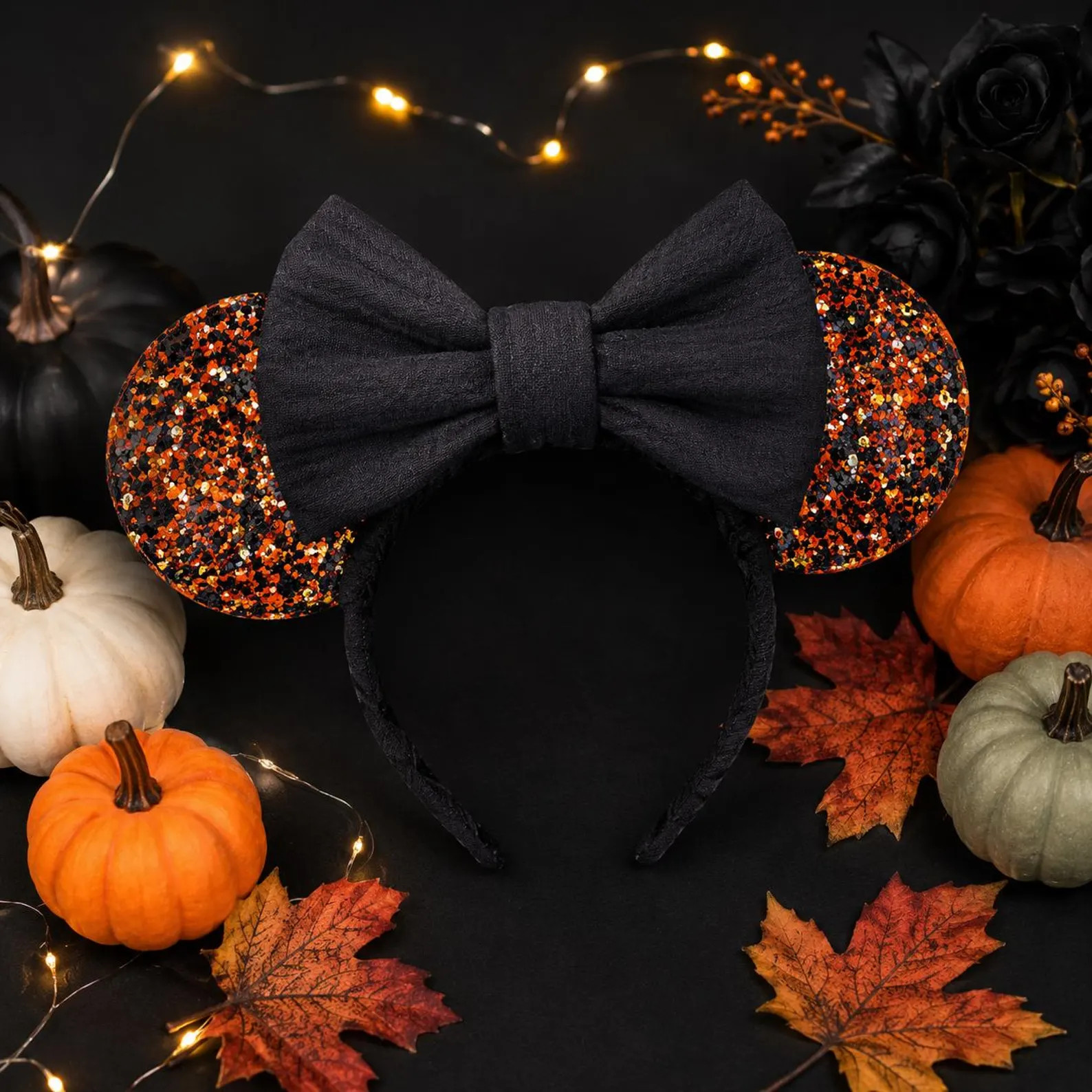 Halloween Mickey Ears | Orange & Black Glitter Resin Ears | Etsy (Global)