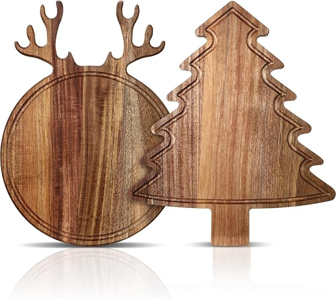 Umigy 2 Pcs Christmas Charcuterie Boards Christmas Tree Wooden Cutting Board with Handle Antler A... | Amazon (US)