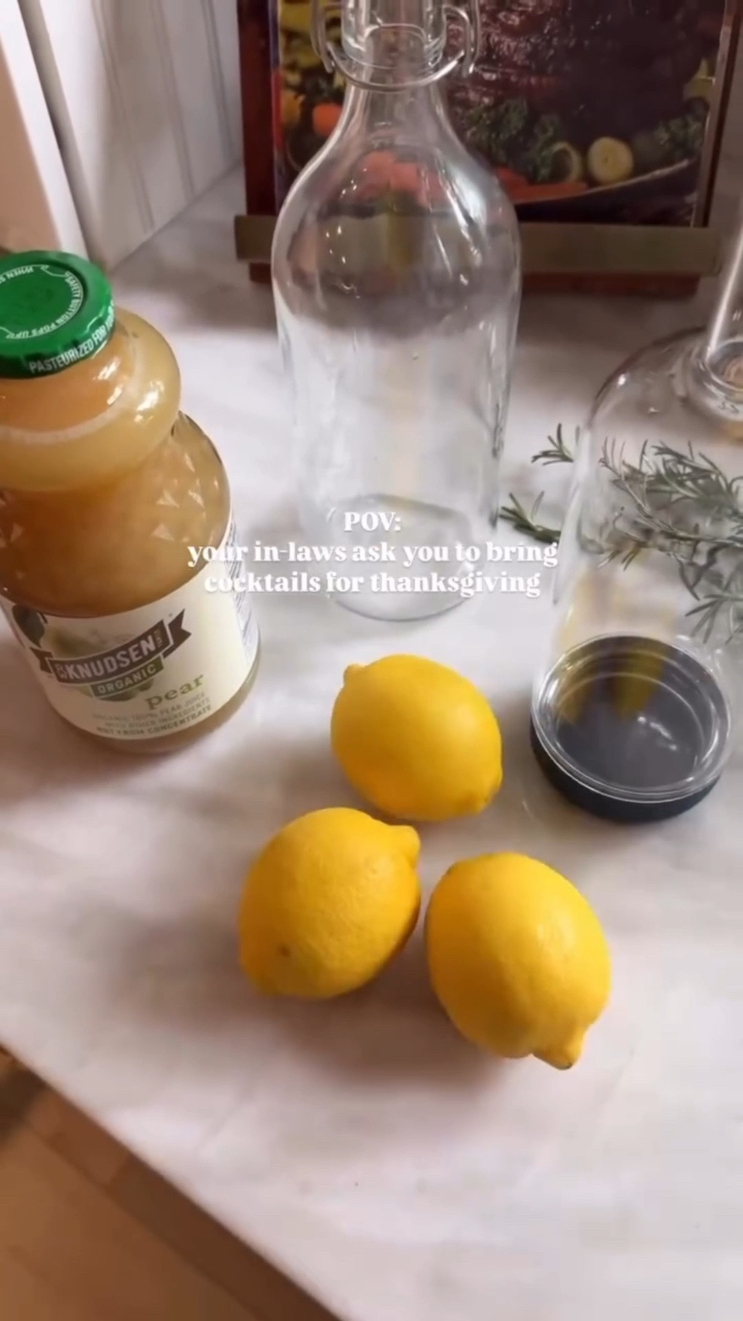 Why bring food when you can bring cocktails?

My sparkling spiced pear cocktails are so easy to batch together to take for thanksgiving dinner! After making your spiced syrup, just pour all the ingredients into travel safe bottles along with your prosecco and you’re ready to go!

for the spiced syrup:

- 1 cup water
- 1 cup honey or sugar
- 5 sprigs of fresh thyme or rosemary 
- 1 cinnamon stick
- 1/4 tsp cloves
- 2 inches of ginger, sliced

Add everything to a saucepan over medium heat, stirring occasionally. Simmer for about ten minutes (don’t let it boil) before taking the pan off the heat to steep. Once completely cooled, strain and pour into a syrup bottle. Can be stored in the fridge for 2-3 weeks.

pitcher of cocktails:

- 3 cups of pear juice
- 1.5 cups of vodka or gin
- 1/2 cup spiced autumn simple syrup
- 1/4 cup lemon juice
- 1 bottle of Prosecco, chilled

- Brooke xx 

#cocktailsathome #recipeshare