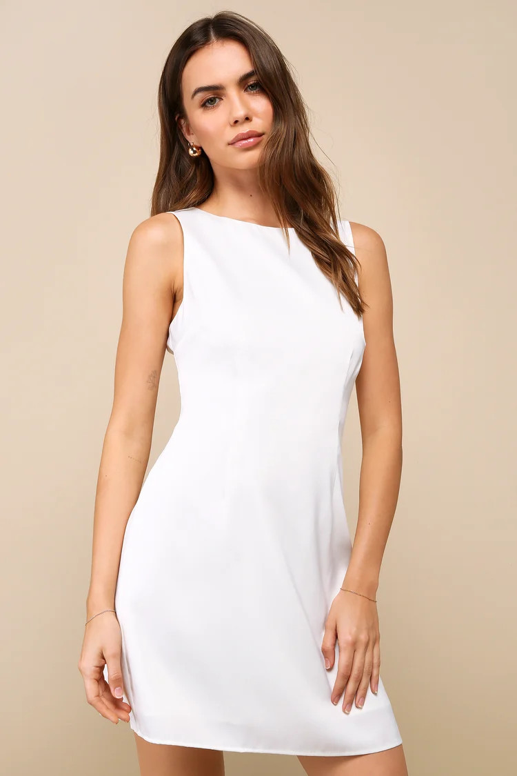 Elevated Appearance Ivory Satin Open Back Mini Dress | Lulus